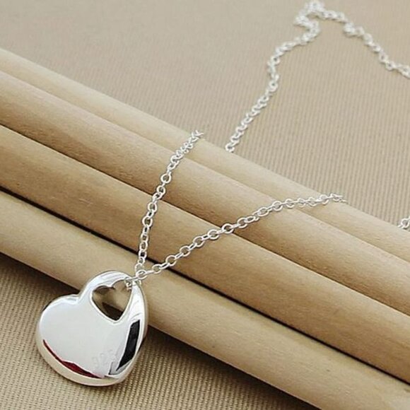 Sterling Silver Heart Within A Heart Necklace - Picture 1 of 4